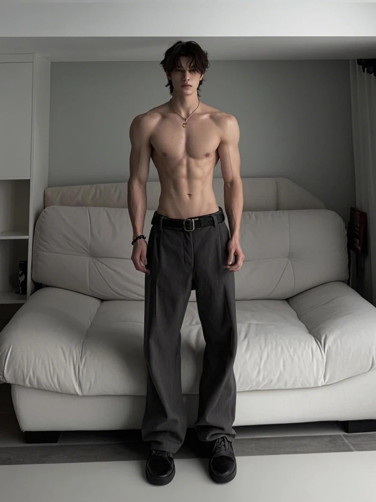 

Мужские повседневные брюки прямого кроя Deep Grey, широкие брюки-чинос, элегантные повседневные брюки-костюм, струящиеся, премиум-класса