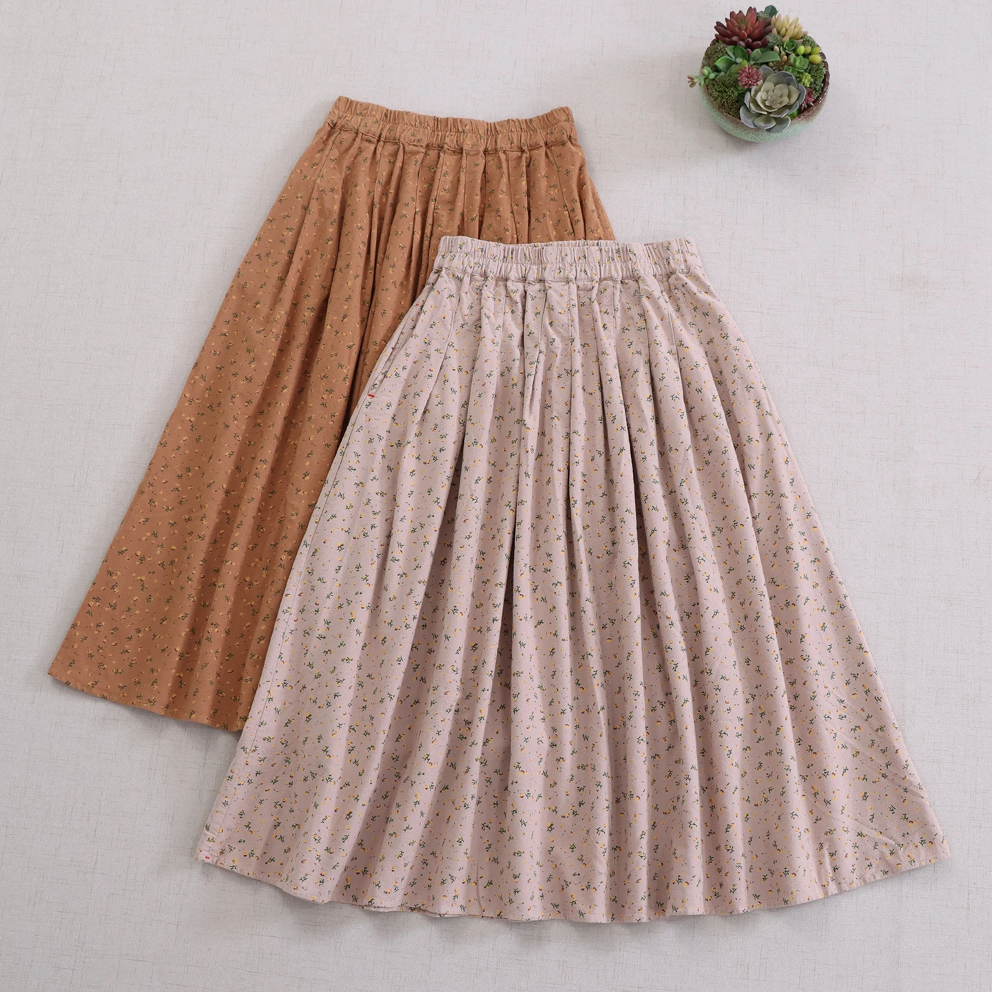 

Японские винтажные хлопковые юбки Mori Girl с цветочным принтом, женские осенние новые повседневные свободные юбки трапециевидной формы с эластичной резинкой на талии в стиле ретро