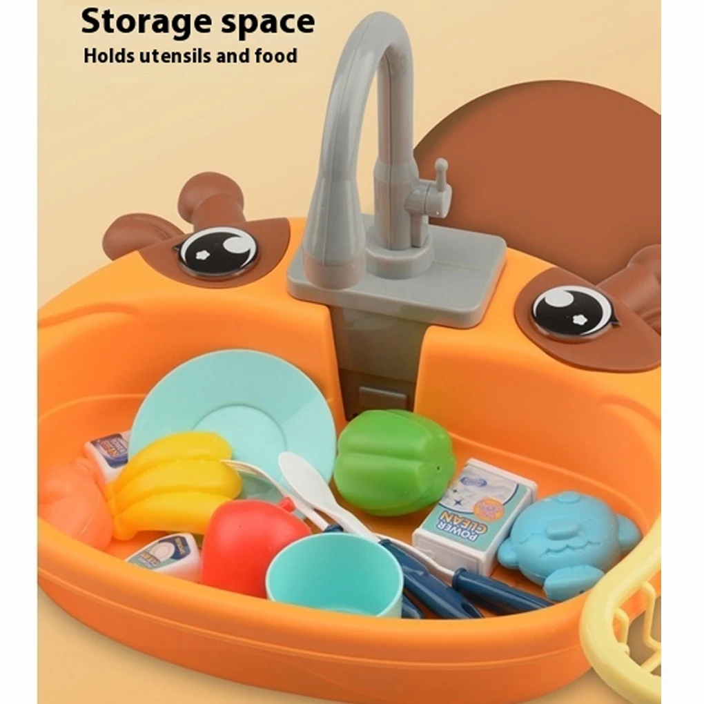 Crianças jogar brinquedos dos desenhos animados lavatório elétrico forfun experiência de aprendizagem equipada com jogo comida circulação água pia da cozinha