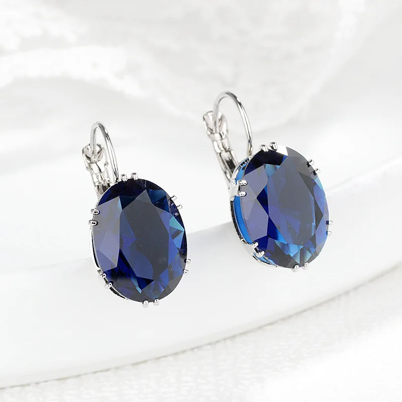 Cross-border European and American multi-color treasure inlaid sapphire ear buckle earrings, simple niche design ear clip ear je
