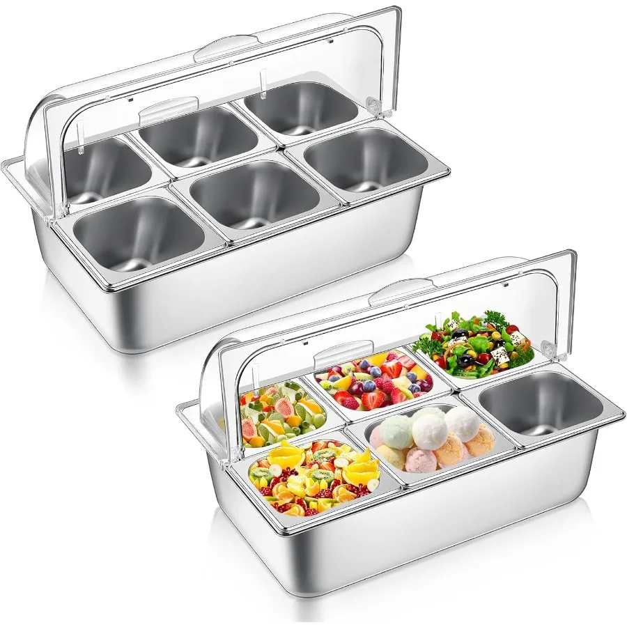 

2-пакетный настольный контейнер для сервировки еды, поднос для сервировки еды из нержавеющей стали, диспенсер для приправ в шведском столе, стеллаж для выставки товаров с