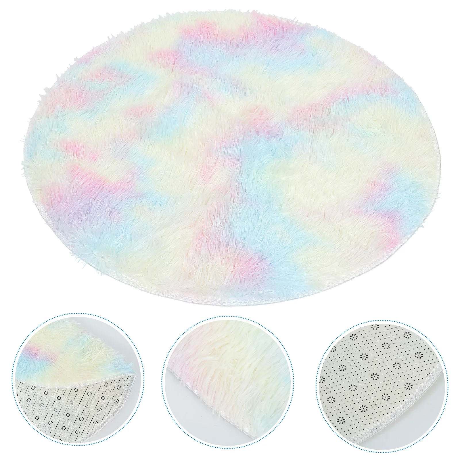 Round Shape Polyester Bedroom Floor Carpet 50x50cm Rainbow Colors Nordic Style Living Room Area Rug Anti Mat Firm Grip