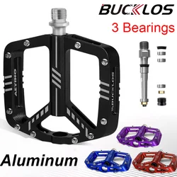 BUCKLOS Bicycle Pedals Mtb Aluminum Platform Footrest Flat Mountain Bike Pedal Grip 3 Bearing Footboards 9/16