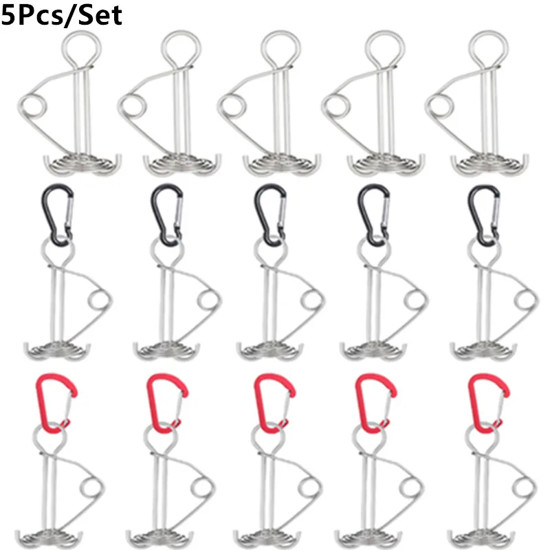 Windproof 5PCS Rope Buckle Retractable Spring Design Outdoor Camping Octopus Deck Ground Nails High Strength Tent Stakes