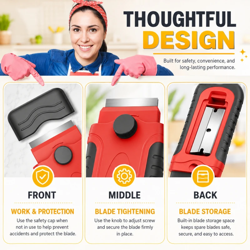 2-Piece Multi-Purpose Scraper Tool Set, Stainless Steel Cleaning Knife for Adhesive Remover, Glue Scraper, Vinyl Wrap Removal, D