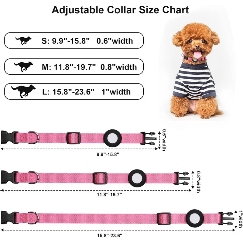 Dog Collar Nylon Pet Cat Dog Anti-Lost Collars Pink Adjustable Puppy Necklace Dog Airtag Collar Dog Accessories No Apple Air Tag