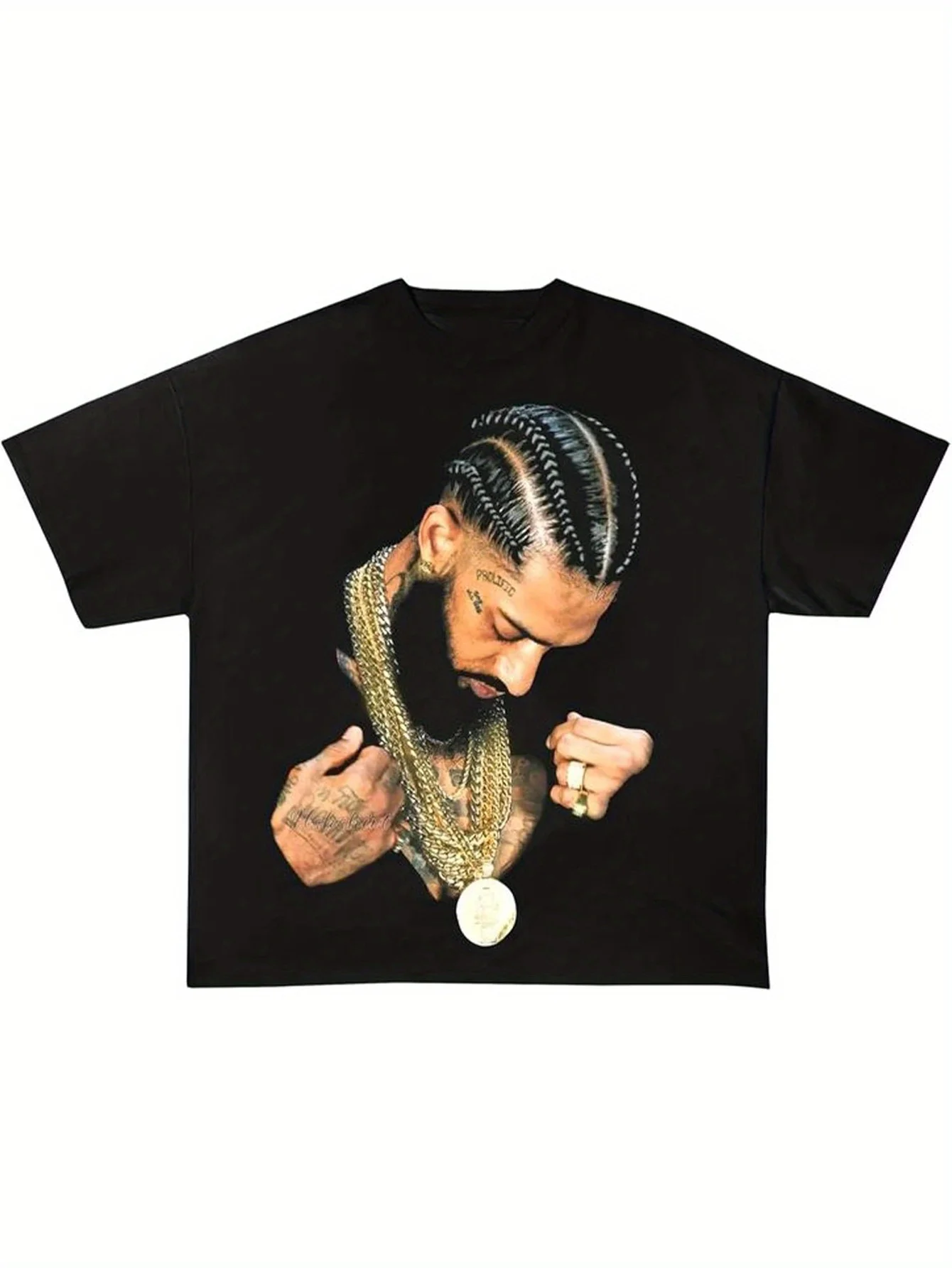 

Oversized Cotton T-Shirt 100% Cotton Crew Neck Tee with Famous Rip Nip Hustle Print Casual Streetwear Style All-Season