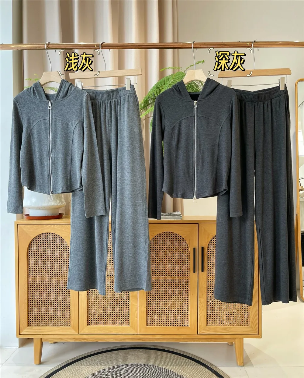 

25 Autumn/Winter New Women's Hooded Knitted Cardigan Top+Fashionable Versatile Casual Straight Leg Pants Set