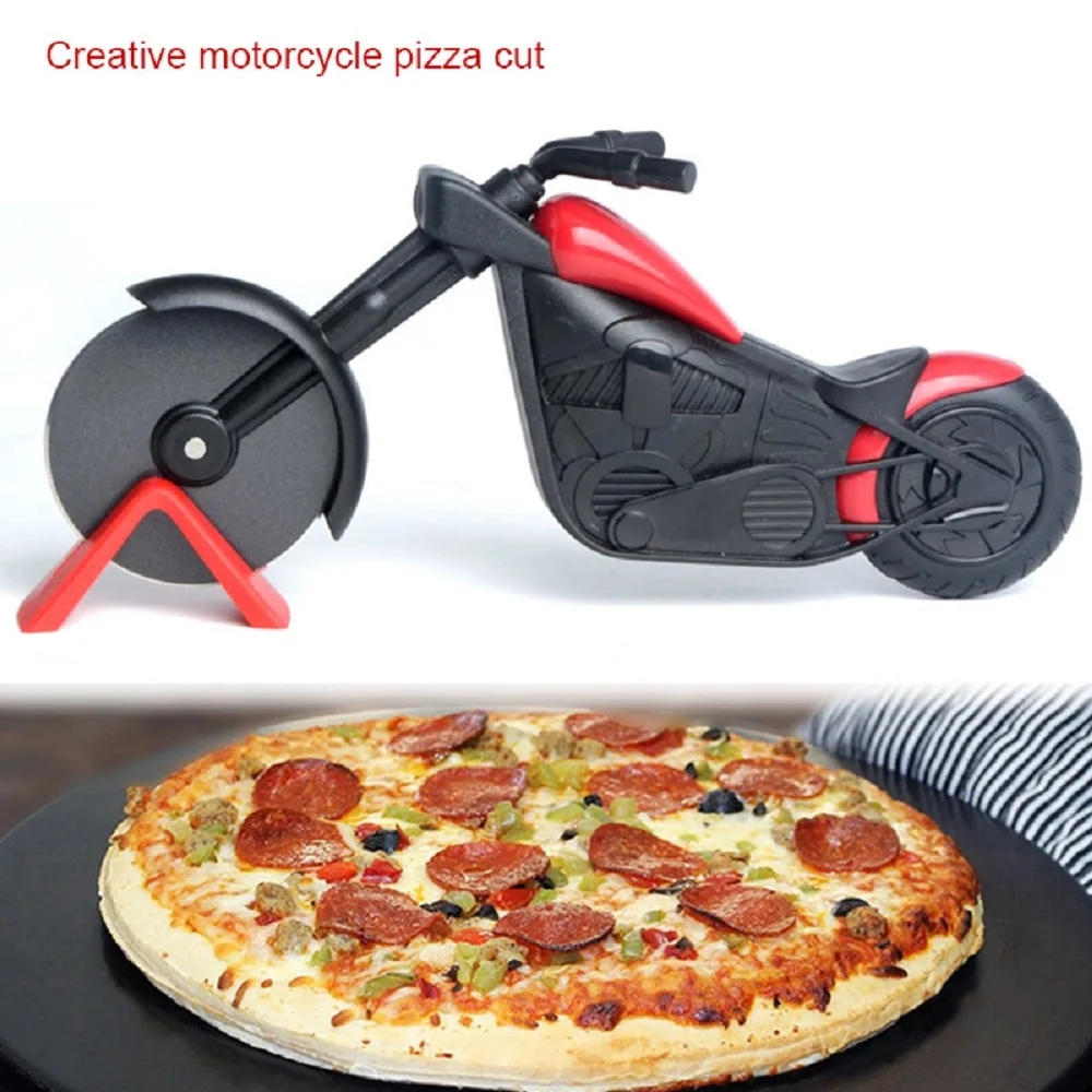 Motorcycle Pizza Cutter Wheel Stainless Steel Plastic Motorbike Roller Pizza Chopper Slicer Creative Pizza Wheel Roller Cutter