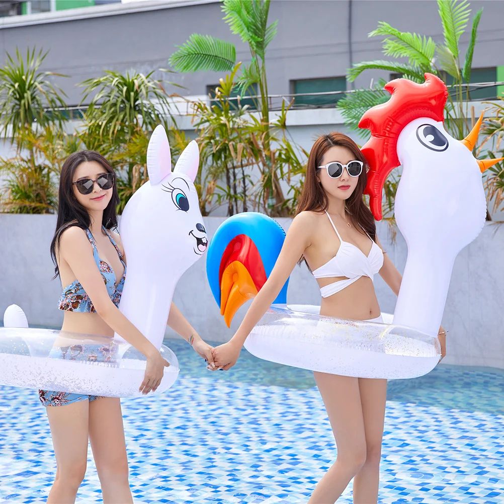 

Inflatable PVC Swim Ring Cartoon Rabbit Pattern Thickened Sequins Durable Portable Summer Water Floating Entertainment