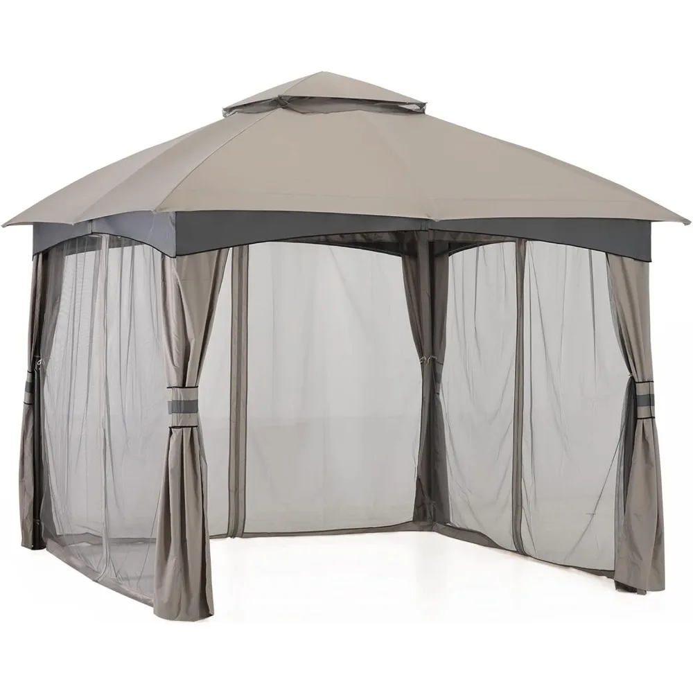 Outdoor Garden Awning Outdoor Patio Gazebo for Garden with Upgrade Steel Frame and Netting Walls (8x8 Gray) Canopy Tent Decor