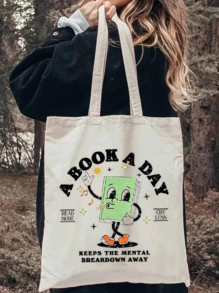 1pc Book Day Tote Bag Shopping Bag Carrier Bag Vintage Casual Canvas Shoulder Bag Perfect For Outdoors Travel Gift