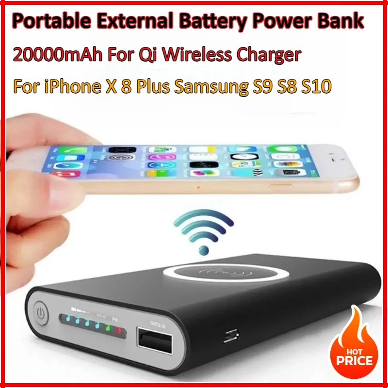 

20000mAh Portable External Battery Power Bank Qi Wireless Charger PowerBank For iPhone X 8 Plus Samsung S9 S8 S10 Pover bank