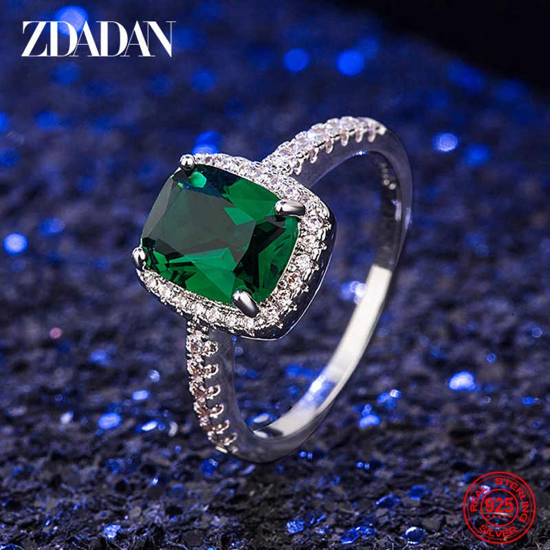 ZDADAN 925 Sterling Silver Vintage Emerald Rings Dla kobiet Biżuteria zaręczynowa ślubna