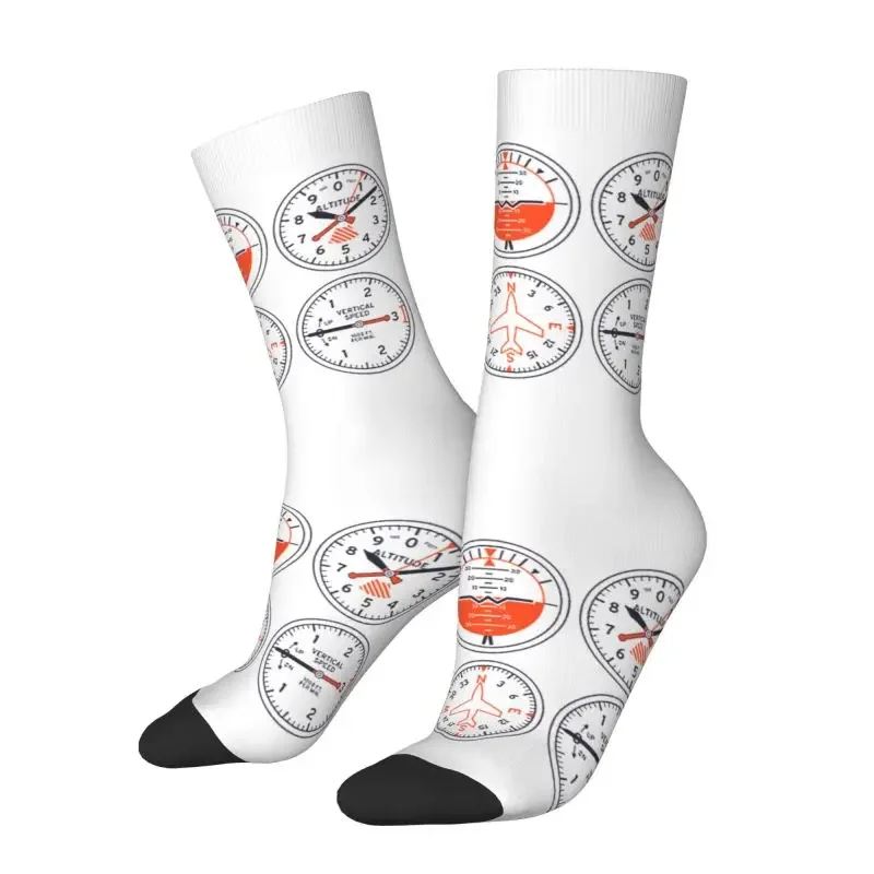 Fun Men's Aviation Aircraft Flight Instruments Dress Socks Unisex Warm Breathbale 3D Printed Airplane Pilot Gift Crew Socks