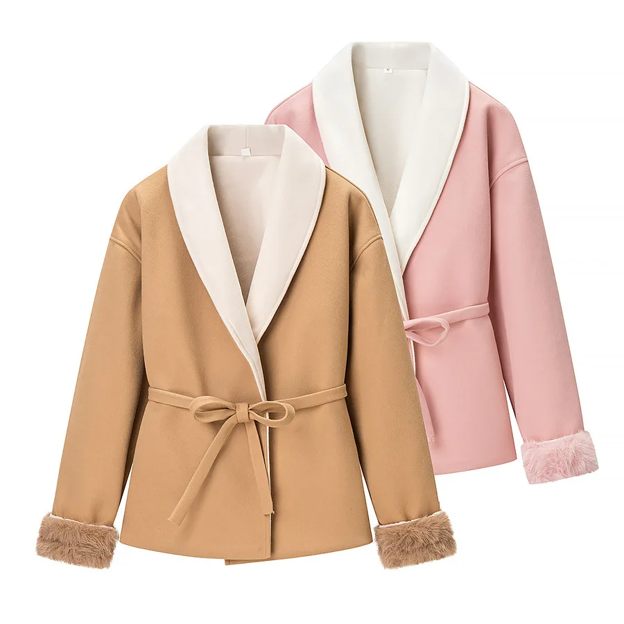 Women's Fashionable Casual Elegant Solid Color Woolen Coat   NZ95