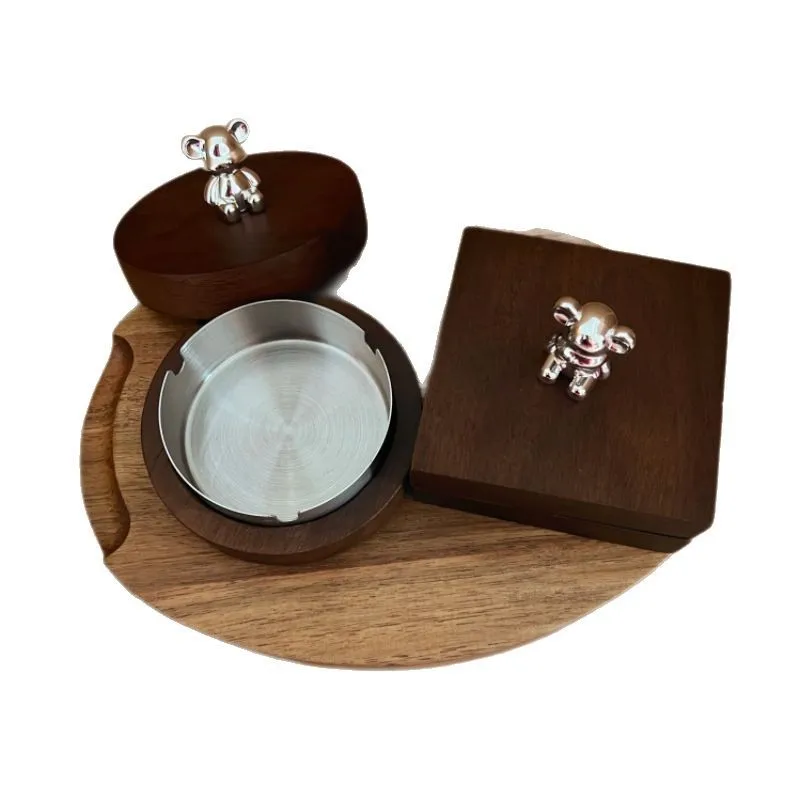 

Wood ashtray with cover anti-fly ash home office solid wood