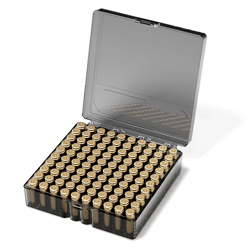 100 Round 9mm Ammo Box PP Flip-Top Cartridge Storage Case With Snap Latch For Hunting Range Reloading