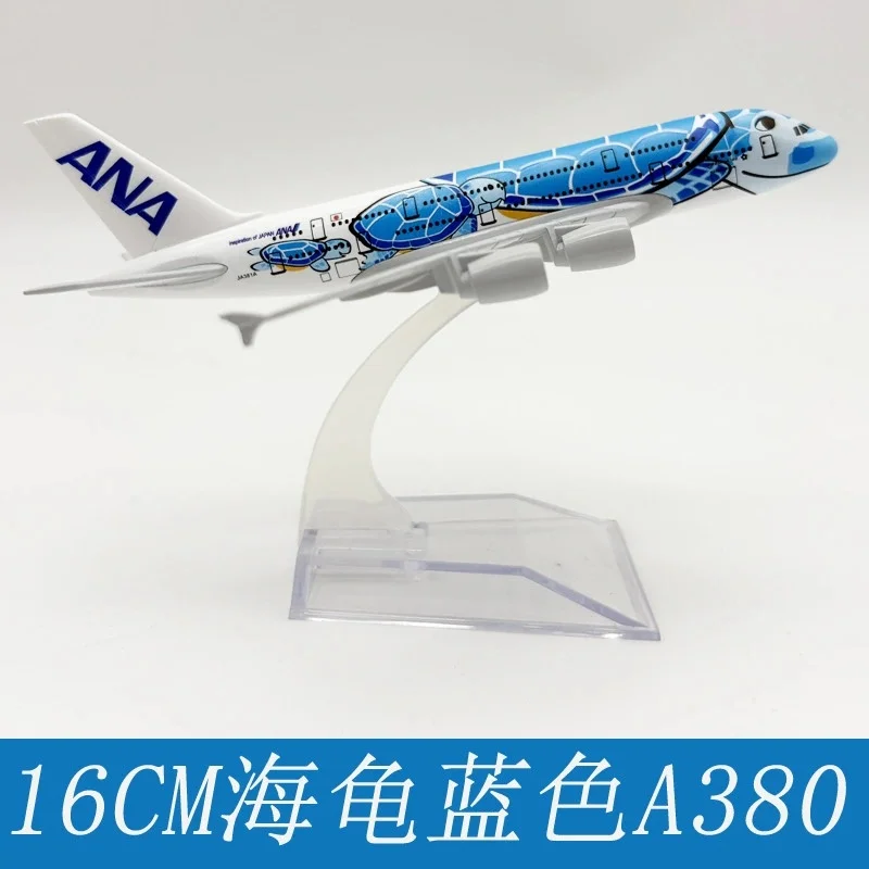 Avión de aleación Japón ANA Airlines A380 modelo naranja/verde/azul tortuga marina escala 1/400 16CM avión en miniatura con soporte de avión