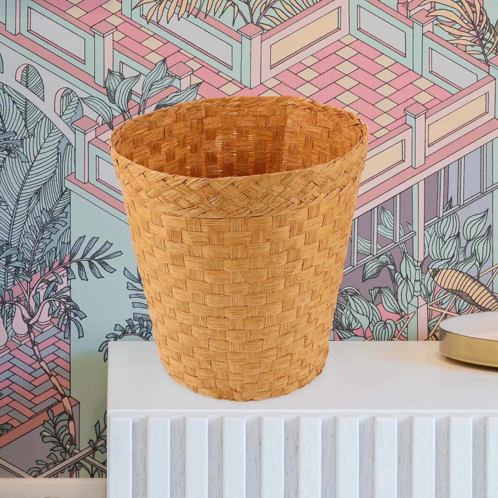 Flowerpot Rattan Handwoven Trash Can Office Automotive Garbage Cans Laundry Basket Bamboo Waste Bins