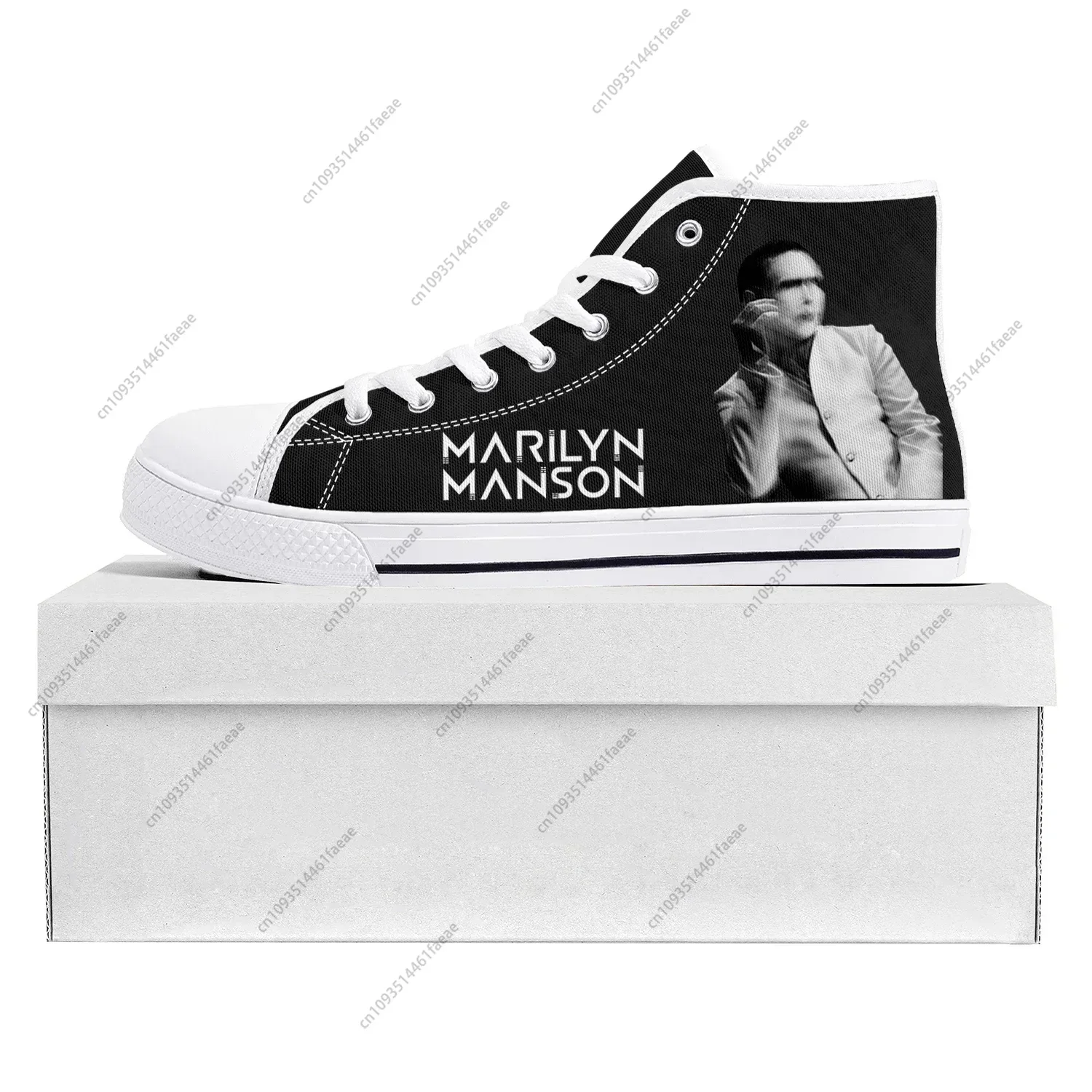 Rock Band Music Singer Marilyn Manson High Top High Quality Sneakers Mens Womens Teenager Canvas Sneaker Couple Shoe Custom Shoe