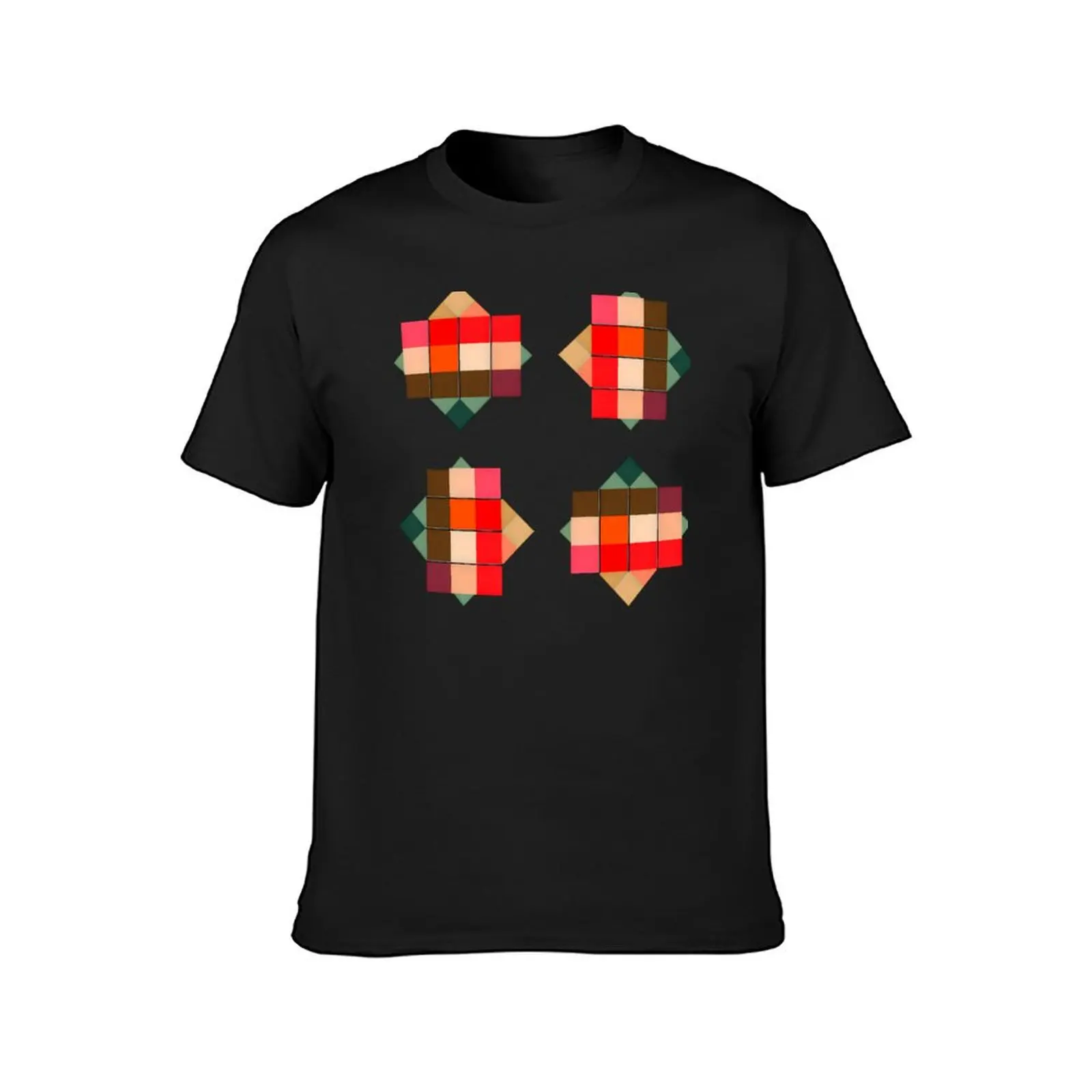 Retro Geometric Rectangle Square Shapes Pattern Red Green Orange T-Shirt anime men t shirt