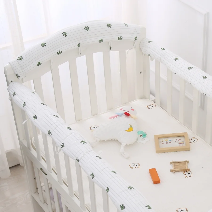 100% Pure Cotton Bumpers for Baby Beds, Soft Edge Guards to Prevent Bumps, Cushion Fences for Joint Beds with Anti-Bite Strips