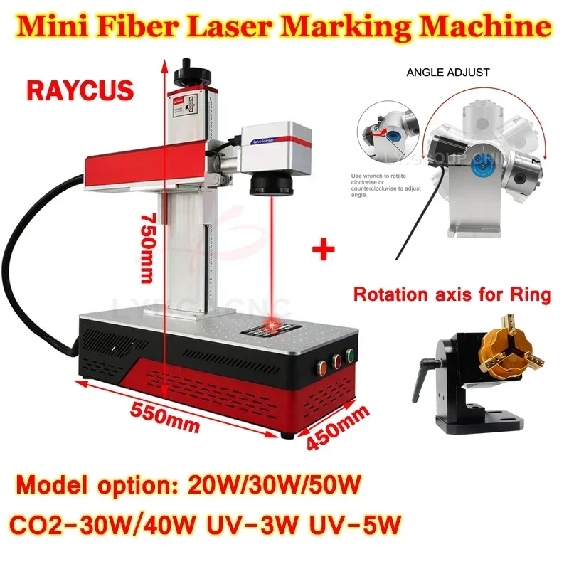 Raycus Fiber Laser Marking Engraving Machine UV-5W 3W Engraver for PVC Plastic Stainless Steel with Rotation Axis 20W 30W 50W