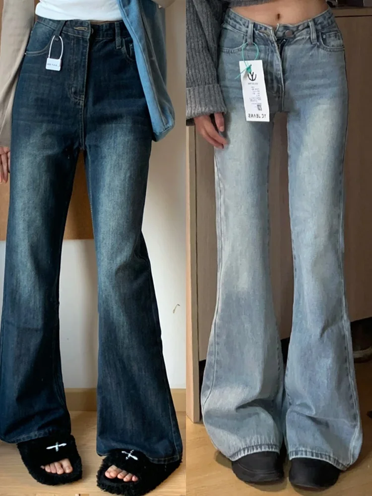 تأثير التخسيس واسعة الساق الجينز عالية الخصر الأمريكية Sle المرأة فضفاضة مستقيم فضفاض الجينز مايكرو متوهج بنطلون لباس غير رسمي