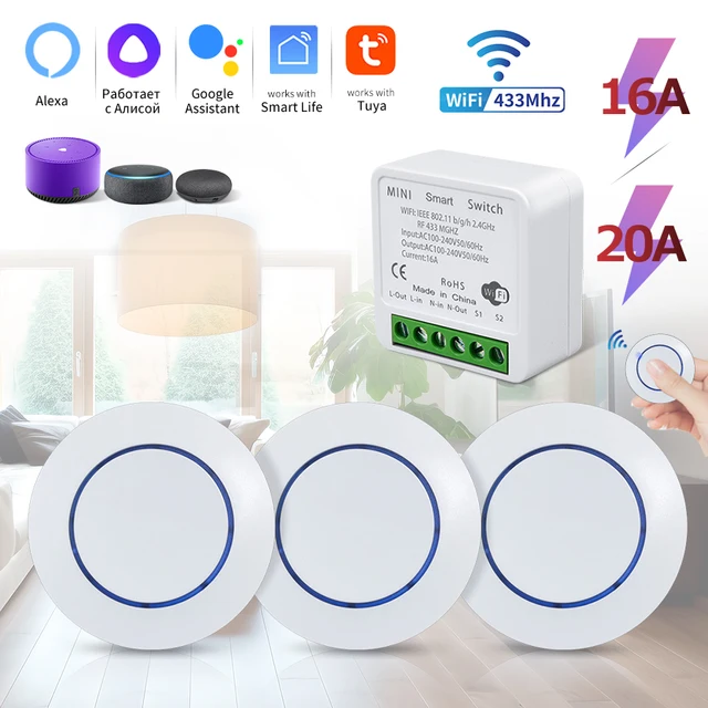 433MHz Tuya WiFi Smart Switch Bezprzewodowy zdalnie sterowany włącznik światła 16A 20A Przełącznik kontrolera przekaźnika Inteligentne urządzenia domowe Inteligentne życie