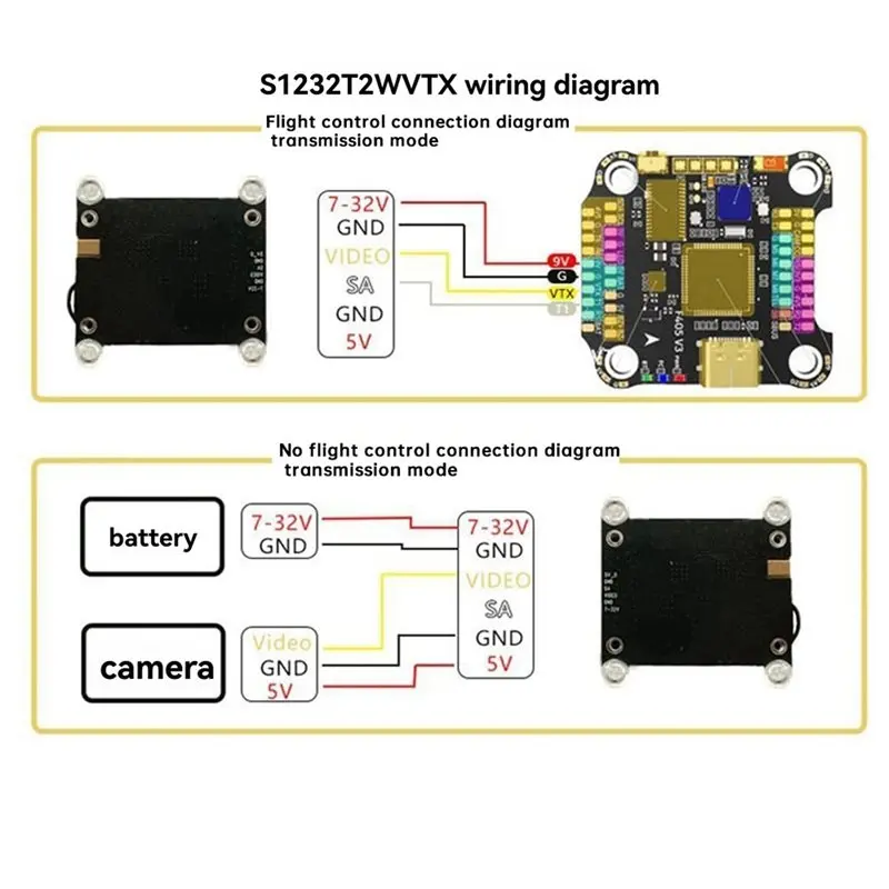 Y44A 5.8G 2W FPV VTX 2000mW Video Transmitter Module+Upgrade Lollipop Antenna Support 2S-6S for RC Drone