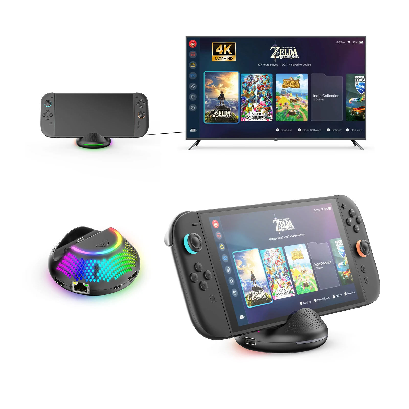

Aounion JYS-NS2289 4K TV Converter for Switch 2, 5-in-1 Docking Station with 60Hz Output and RGB Effects