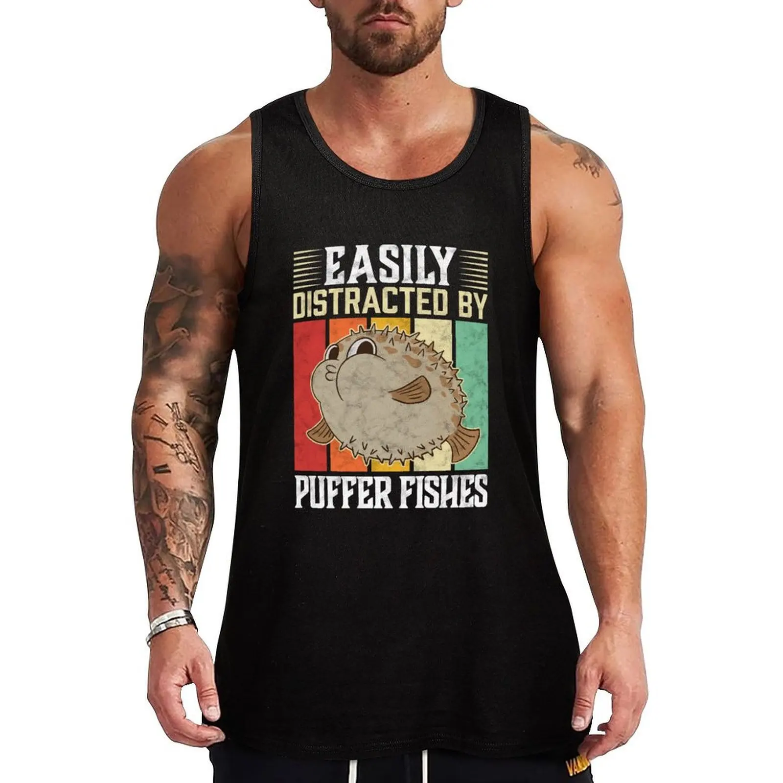 

Easily distracted by puffer fish aquarium fish Tank Top Men's vest fitness clothing for men Muscle fit
