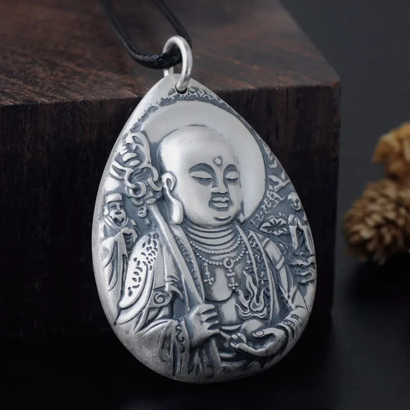 BOCAI S999 Sterling Silver Pendants for Women Men New Fashion Relief Ksitigarbha Buddha Amulet Jewelry Free Shipping