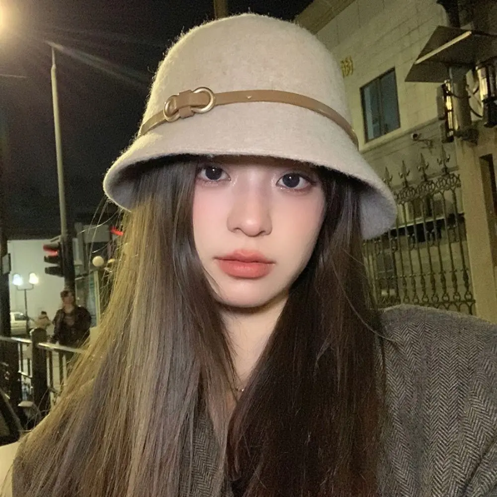 

Casual Woolen Wool Fisherman Hat Elegant Pure Color Women's Formal hat Korean Style British Style Basin Hat Ladies