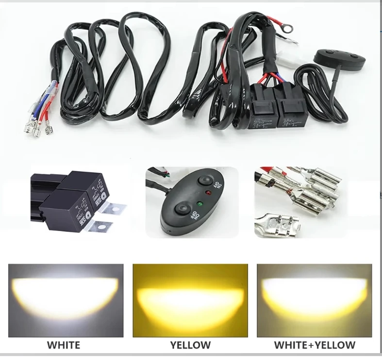 

LED Light Bar Wiring Harness Kit 240W 2 Leads 16 AWG LED Wiring Harness 3M 12V 40A Dual Relay 30A Fuse Dual Color Wiring Harness