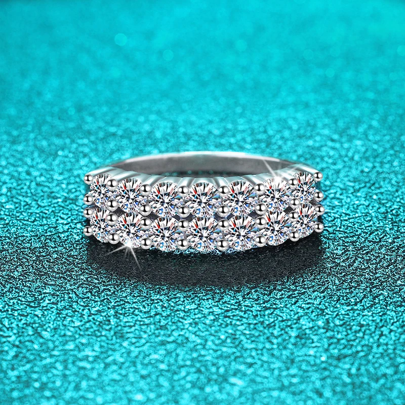Smyoue 1.4CT 0.7CT 3mm Moissanite Ring for Women Half Enternity Diamond Band S925 Sterling Silver Plated White Gold Ring GRA