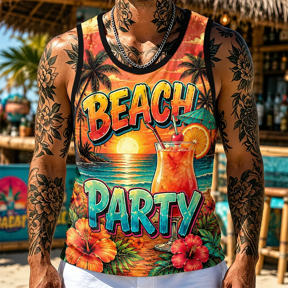 3D Print Tropical Summer Surf Men Tank Top Cool Hip Hop Quick Dry Sport Basketball Vest Leisure And Vacation Sleeveless Tee Top