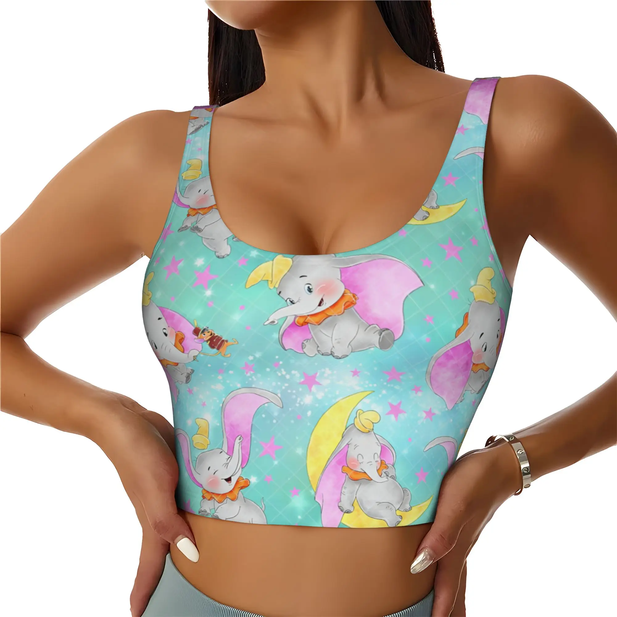 Custom Women D-Dumboes Sports Bra Anime Elephant High Impact Gym Workout Running Crop Tank Tops