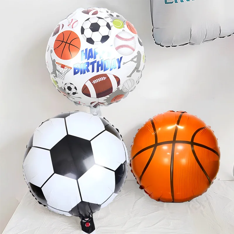 18 inch black and white football, rugby, basketball, baseball, sports aluminum film balloons, sports game decorations, balloons