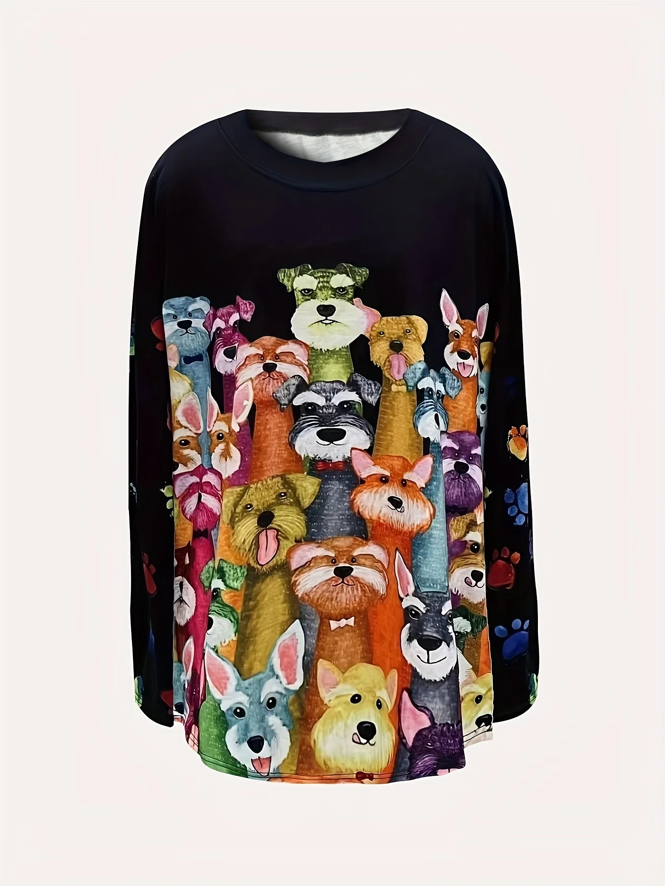 New Cartoon Dog Print T-shirt For Women's Plus Size Long Sleeve Blouse Crop Top Women's Clothing Fashion Female Graphic Shirts