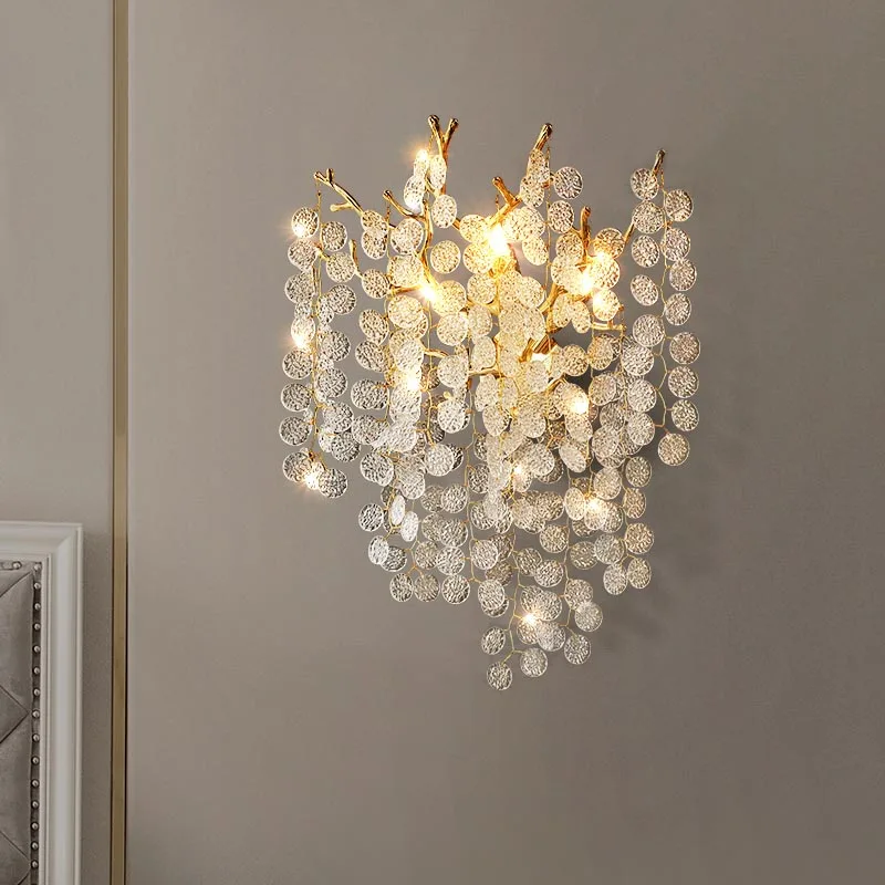 

Luxury Crystal Wall Lamp Golden Home Decoration Money Tree Ceiling Chandelier Indoor Wall Corridor Bedroom Living Room Led Light