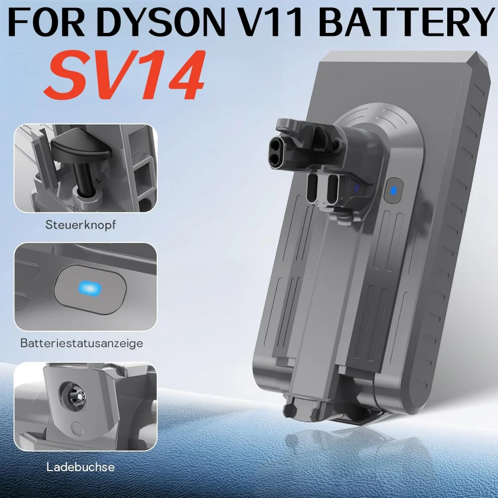 

25.2V 6Ah Li-ion Replacement Battery for Dyson V11 SV14 Absolute Complete Fluffy Screw-in Type Cordless Vacuum Cleaner with Lid.