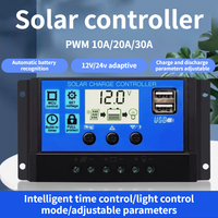 12V 24V PWM Solar Charge Controller with Adjustable LCD Display Dual USB Port Timer Setting Auto Parameter 10A 20A 30A