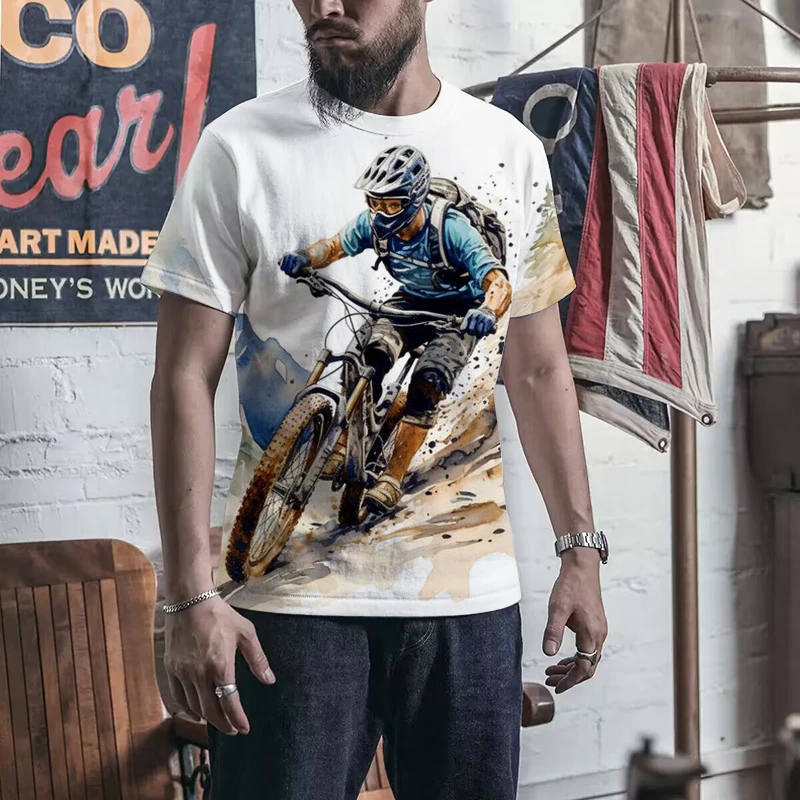 

Mens Trendy Cool T-shirt 3D Printed Mountain Bike Street Fashion Clothing Men's And Women's Leisure Summer Round Neck T-shirt