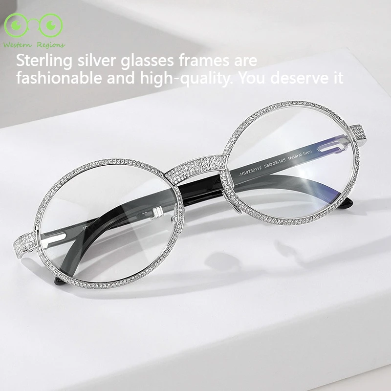 

Moissan Diamond Men's and Women's Glasses Frame S925 Silver Natural Black Cow Horn Legs Frame Fashion High Quality