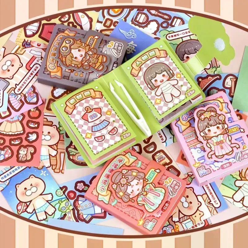 

1 Mini Dress-Up Sticker Book Cute No-Cut Stickers For Journals, Creative Scene Dress-Up Sticker Book