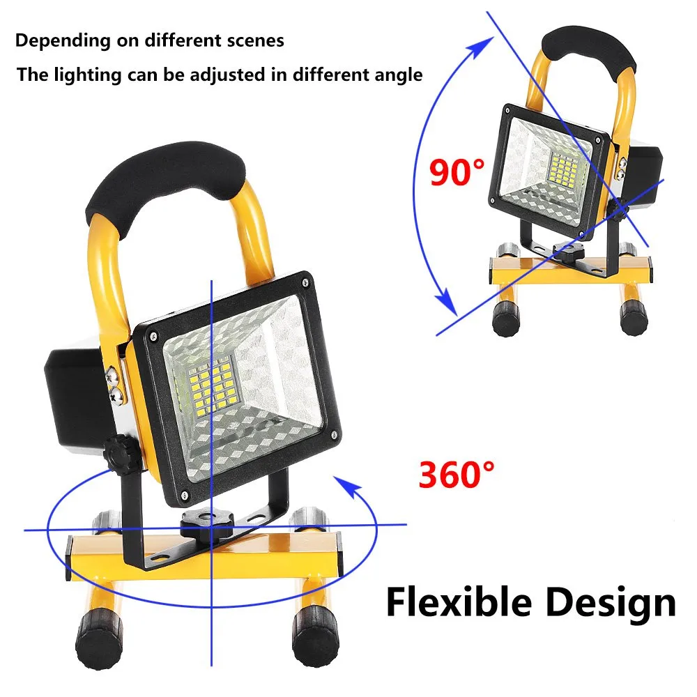30W LED Portable Rechargeable Floodlight Waterproof Spotlight Battery Powered Searchlight Outdoor Work Lamp for Camping Lantern