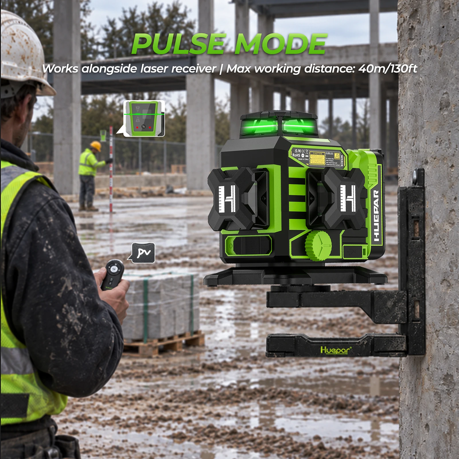 Huepar W03CG Laser-Wasserwaage, 3 x 360 selbstnivellierend, 3D-Bluetooth-Laser mit 12 Linien, elektrisch drehbarer Basis und großem LCD-Bildschirm – Detail 6