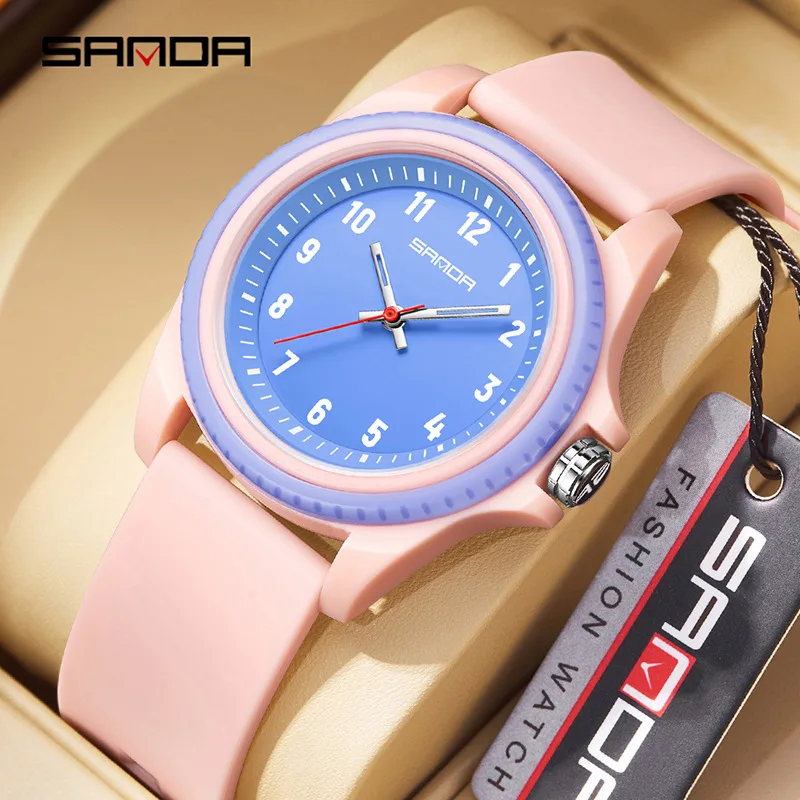 SANDA2274 Student Exam Watch Simple Large Number Dial TPU Skin friendly Strap 5ATM Waterproof Lightweight Youthful Vitality